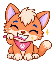 Floky, drawn as a cat, brushing their teeth, wearing a bandana